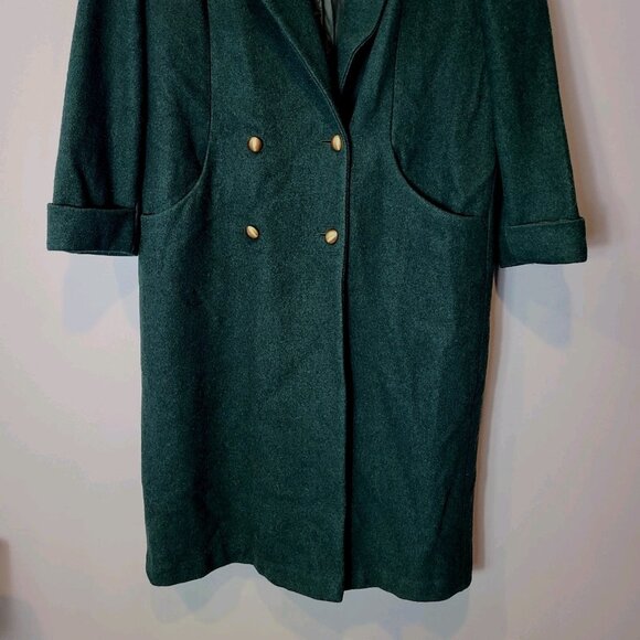 Vintage 90s Long Maxi Coat Preppy Heritage Winter Wool Green Size 16 Slouchy - Picture 3 of 7